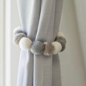 CUSTOMIZABLE Gray Shades Curtain Tie Backs - Grey Ombre Felt Ball Curtain Ties - Neutral Baby Nursery Window Treatment Drapery Pull Backs