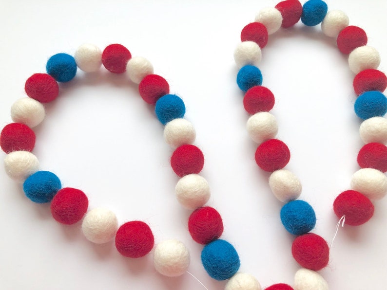 Custom Red White and Blue Felt Ball Garland Patriotic Etsy