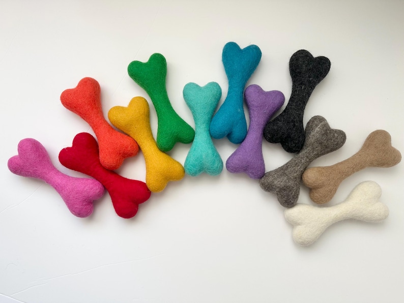 Large Solid Wool Dog Bone - Hand felted colorful Non-toxic dye - Toys for dogs & puppies - Christmas Present for pets - Canine Easter Gift image 1