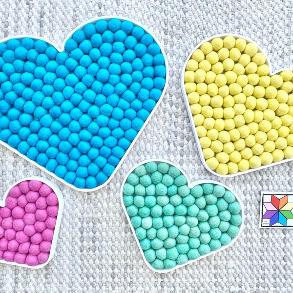 Felt Ball Heart Wall Hangings - Solid Color Pattern - 60 Colors to Choose From - Custom Heart Decor - Kid's Room Wall Decor - Nursery Heart
