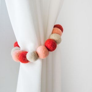 CUSTOMIZABLE Terracotta and Peach Curtain Tie Backs - Felt Ball Curtain Tie - Custom Baby Nursery Decor - Set of Drapery Pull Backs