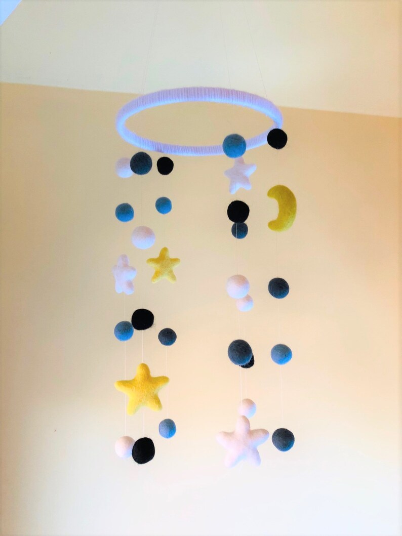 Moon & Stars Mobile Celestial Felt Nursery Mobile Neutral Etsy