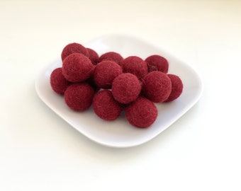 Cranberry Red Felt Balls - 2.5 cm felted wool balls for holiday crafting - Wholesale Bulk Felt Balls - DIY Nursery Garland - Wool Poms Only