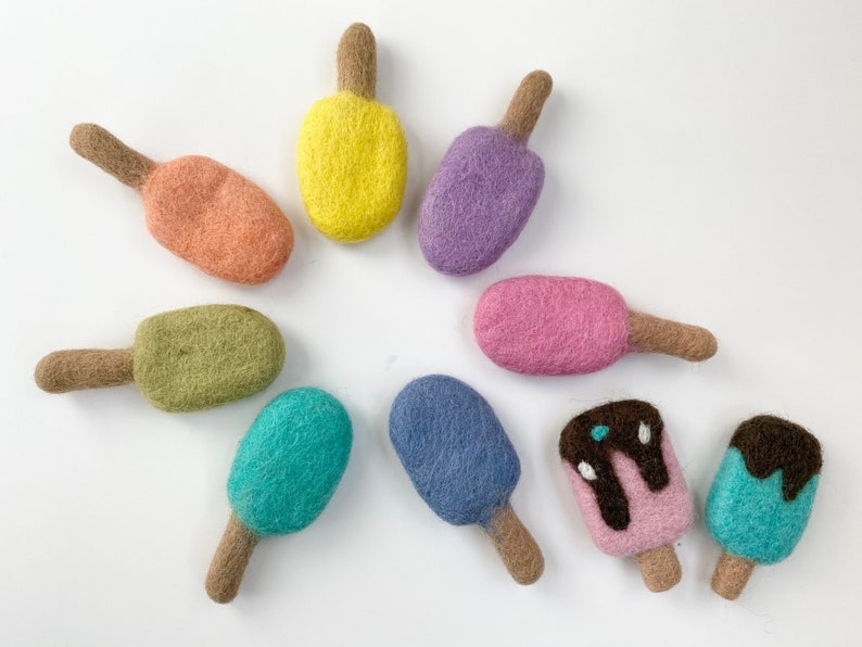 Wool Felt Popsicle Toy - Felted Ice Cream Bar for Imaginative Kids Play - Kicker for Cat or Kitten w/ FREE Catnip - Summer Bright Fudge Pop image 1