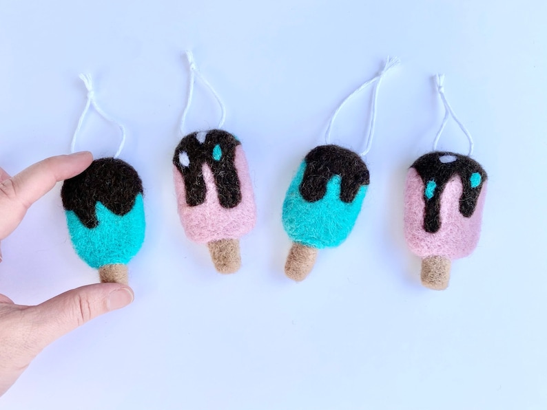 Wool Felt Popsicle Toy - Felted Ice Cream Bar for Imaginative Kids Play - Kicker for Cat or Kitten w/ FREE Catnip - Summer Bright Fudge Pop image 6