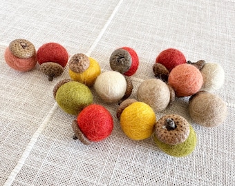Customizable Felted Wool Acorns - Light Fall Thanksgiving Colors - Choose between loose for table scatter/bowl filler, ornament set, garland