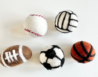 Sport Ball Felted Cat Toy - Felt Football, Soccer Ball, Basketball, Volleyball, Baseball Kicker - Opt. FREE Catnip - New Kitten Gift