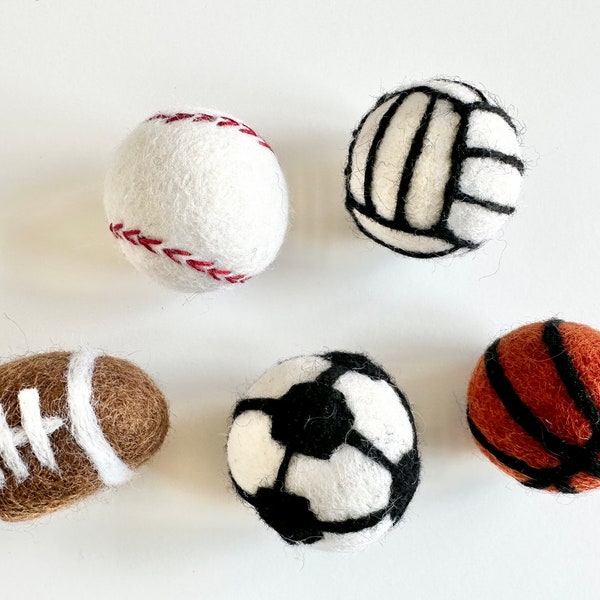 Sport Ball Felted Cat Toy - Felt Football, Soccer Ball, Basketball, Volleyball, Baseball Kicker - Opt. FREE Catnip - New Kitten Gift