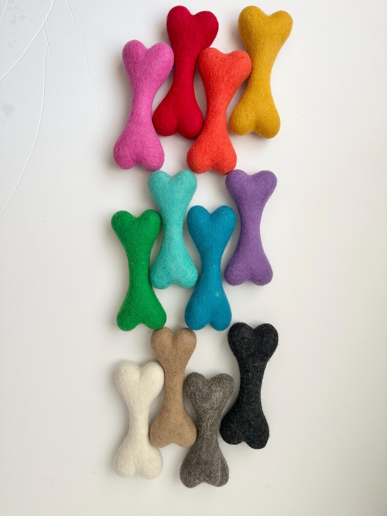 Large Solid Wool Dog Bone - Hand felted colorful Non-toxic dye - Toys for dogs & puppies - Christmas Present for pets - Canine Easter Gift image 6