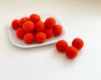 Pumpkin Orange Felt Balls - 2.5 cm felted wool balls for holiday crafting - Wholesale Bulk DIY Nursery or Halloween Garland - Wool Poms Only