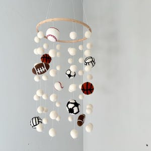 Customizable Sports Ceiling Mobile - Sports Fan Boys Nursery - Custom Kids Room Pom Decor - Football Soccer Basketball Baseball Volleyball