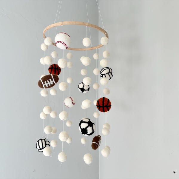 Customizable Sports Ceiling Mobile - Sports Fan Boys Nursery - Custom Kids Room Pom Decor - Football Soccer Basketball Baseball Volleyball