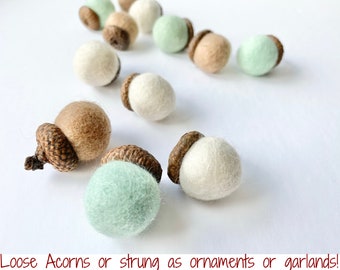 Wool Felted Acorns - Beautiful Wedding Decor - Natural Nature Home Accessories & Gifts - Christmas Felt Ornaments or Banner Garlands
