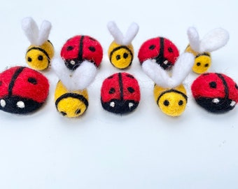 Wool Felted Bug Toys - 1 Felt Bee and/or Ladybug Waldorf  Cat Toy - Optional Catnip Scented for FREE - New Kitten Gift - Montessori Play