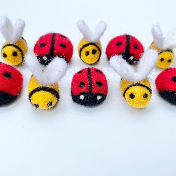 Wool Felted Bug Toys - 1 Felt Bee and/or Ladybug Waldorf  Cat Toy - Optional Catnip Scented for FREE - New Kitten Gift - Montessori Play