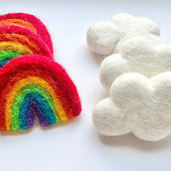 Wool Felted Rainbow & Cloud - Handmade Felt Sky Theme DIY Garland Craft - Loose Shape for Ornament or Baby Mobile Making - Sold Individually