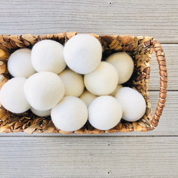 Premium Large Wool Dryer Ball - Undyed White or Gray Organic Wool Dryer Ball - Unscented or Scented with Essential Oil - Ecofriendly Laundry