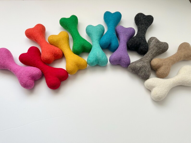 Large Solid Wool Dog Bone - Hand felted colorful Non-toxic dye - Toys for dogs & puppies - Christmas Present for pets - Canine Easter Gift image 10