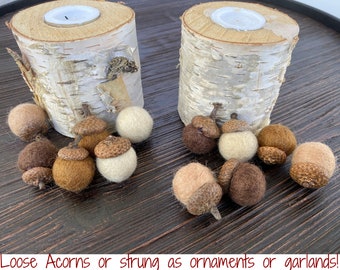 Customizable Brown Wool Acorns - Thanksgiving Decor - Needle Felted Acorn Ornaments - Neutral Fall Acorn Garlands - Rustic Fall Accent Decor