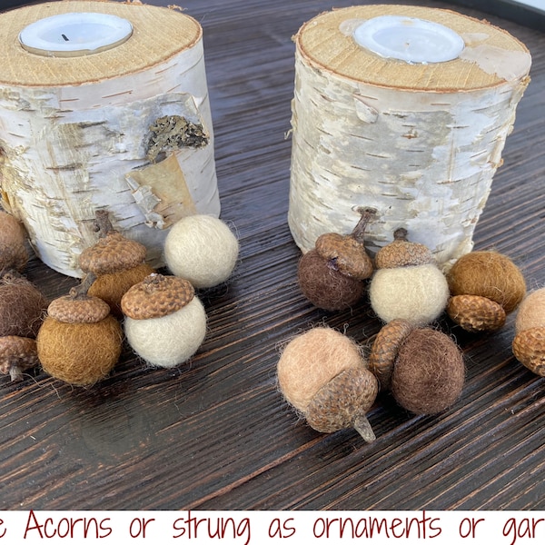 Customizable Brown Wool Acorns - Thanksgiving Decor - Needle Felted Acorn Ornaments - Neutral Fall Acorn Garlands - Rustic Fall Accent Decor