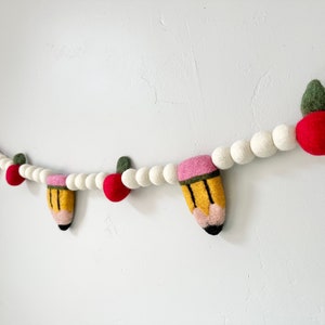 Customizable Pencil & Apple Garland - Back to School Felt Ball Banner - Classroom Party Decor - Wool Felted New Teachers Christmas Gift image 5