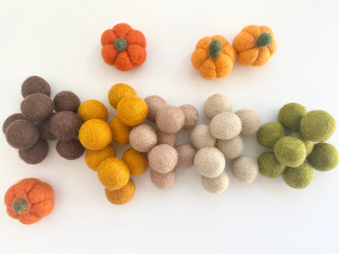 Thanksgiving Felt Balls 2.5 Cm Felted Wool Ball for Crafts Bulk Felt Balls  for Fall Craft DIY Autumn Garland Kit Wool Pom Poms Only 