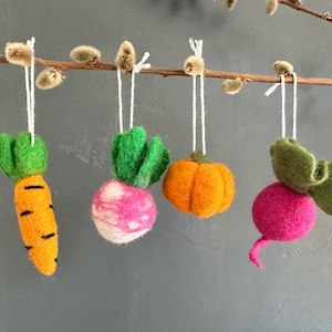Felted Garden Vegetable Ornament - Wool Spring Summer Fall Veggie - Carrot, Beet, Radish, 6 Pumpkin Colors - Gardener Christmas Ornament Set