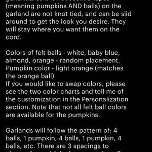 Customizable Fall Felt Ball Pumpkin Garland - Felted Gourd Harvest Bunting - Autumn Banner - Light Orange Baby Blue White or Choose Colors image 5