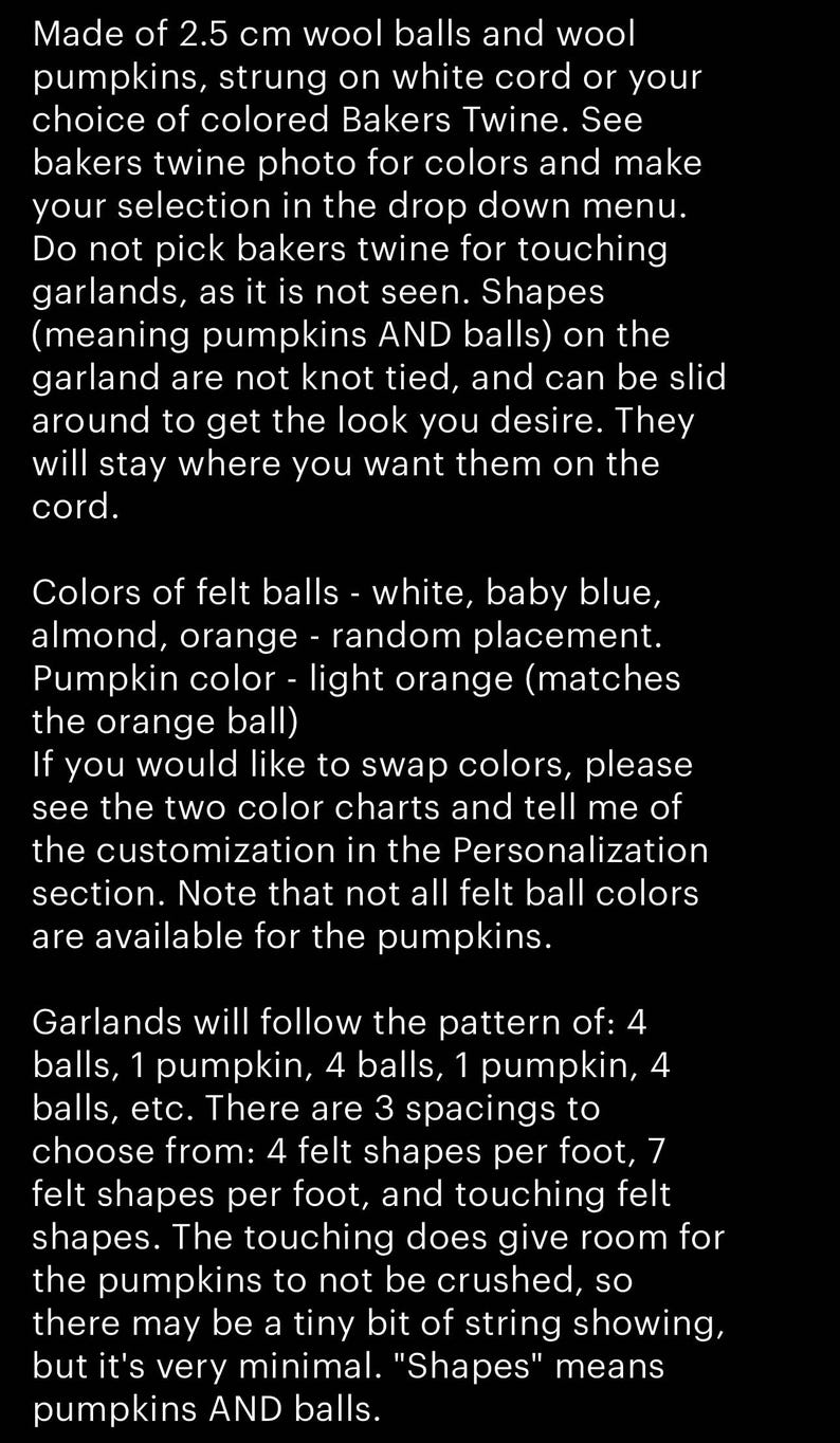 Customizable Fall Felt Ball Pumpkin Garland - Felted Gourd Harvest Bunting - Autumn Banner - Light Orange Baby Blue White or Choose Colors image 5