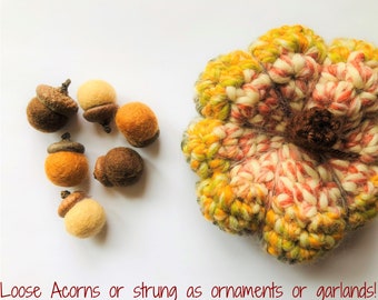 Customizable Brown Wool Acorns - Thanksgiving Decor - Needle Felted Acorn Ornaments - Neutral Fall Acorn Garlands - Rustic Fall Accent Decor