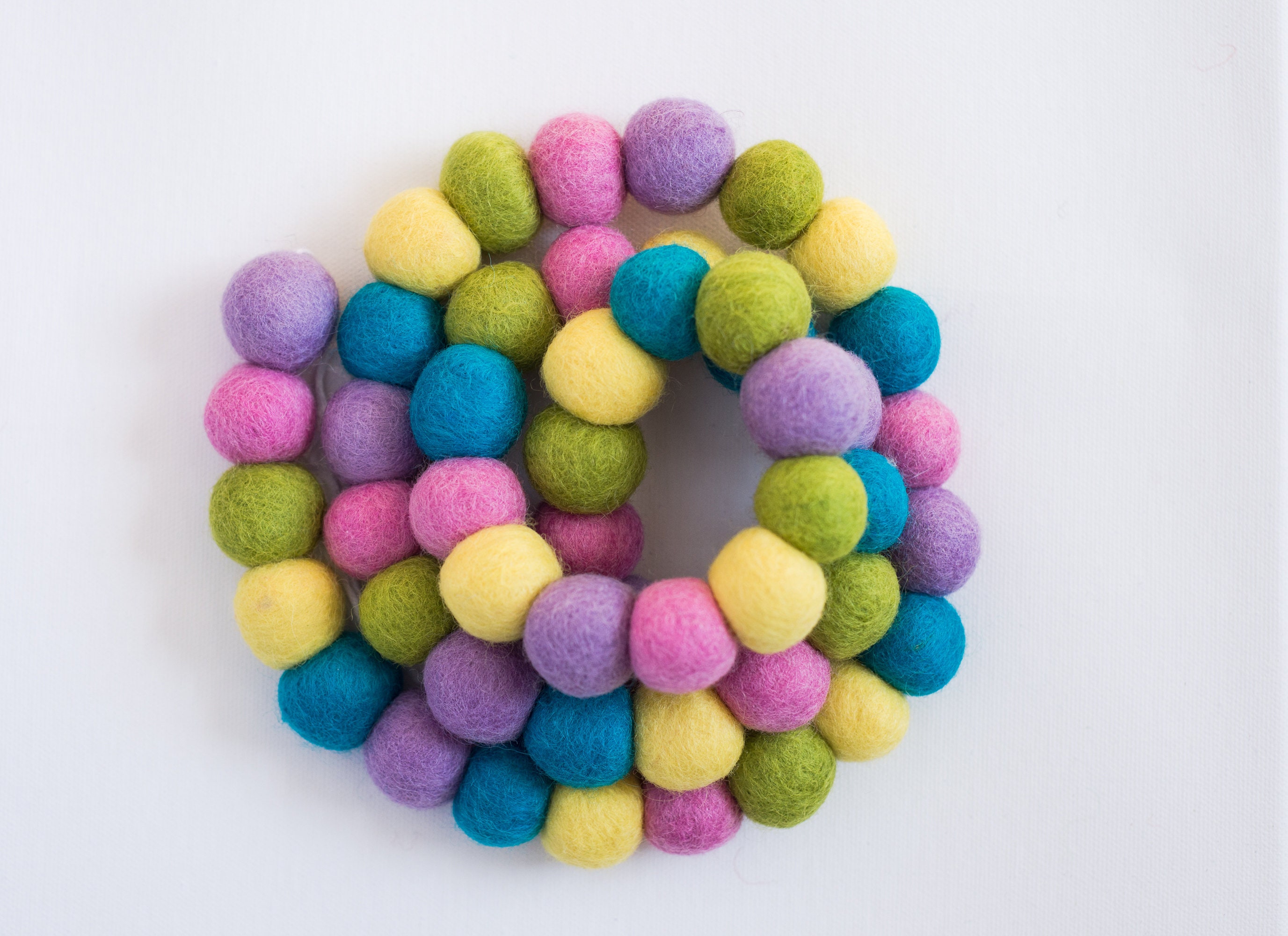 Colorful Spring Ball Customizable Bright Spring Felt Ball Garland - Fuchsia Aqua Yellow ...