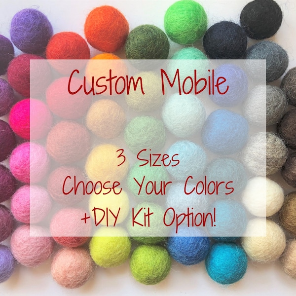 Custom Children's Ceiling Mobile - 3 Sizes of Felt Ball Nursery Mobiles plus DIY KIT OPTION - Choose Your Color Pom Decor - Baby Shower Gift