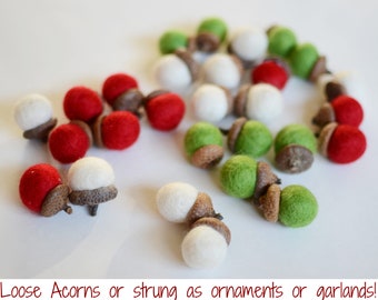 Customizable Christmas Felt Ball Acorns - Acorn Christmas Garland - Red Felt Acorn Ornaments - Christmas Table Centerpiece - Holiday Mantel