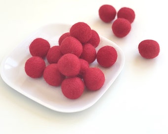 Red Felt Balls - 2.5 cm felted wool balls for holiday crafting - Wholesale Bulk Felt Balls - DIY Nursery or Holiday Garland - Wool Poms Only