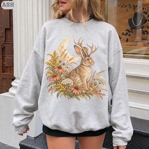 Jackalope Sweatshirt Floral Forest Scene Pullover Cryptid Shirt Cryptid Gifts Cutecore Respect The Locals Womensclothing Folklore Crewneck