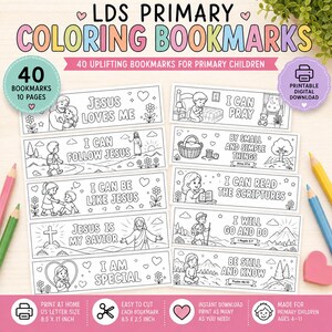 Marcapáginas para colorear de la Primaria SUD para imprimir / Marcapáginas con versículos bíblicos para niños / Actividad para la Primaria mormona / Marcapáginas para colorear de Jesús / Escuela Dominical