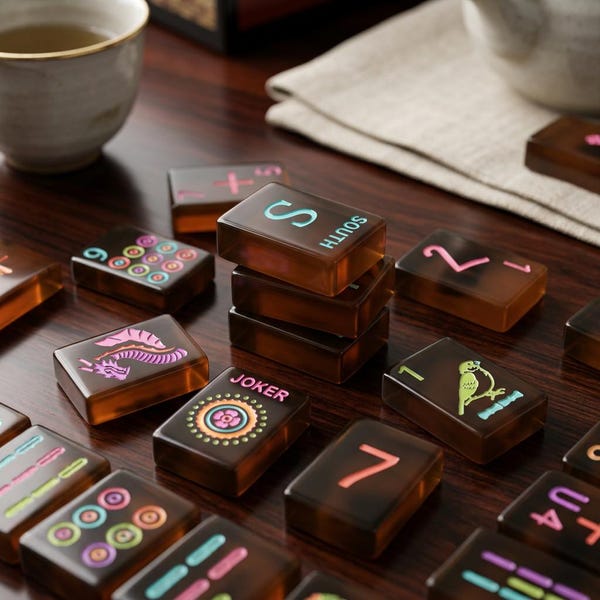 Acrylic Mahjong Set, Brown 160 Tiles, Colorful American Style, Family Game Night Gift