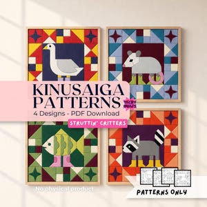 Kinusaiga Mönsterpaket – "STRUTTIN' CRITTERS" Tygkonstmallar utan sömnad (PDF-nedladdning)