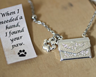 When I Needed a Hand I Found Your Paw Envelope Necklace, Pet Memorial Jewelry, Envelope Locket,Dog Locket, Letter Necklace, Dog Paw Necklace