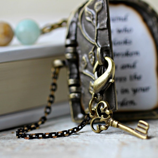 Secret Door Necklace, Personalized Necklace, Antique Locket Necklace, Friendship Necklace, Friendship Quote, Secret Garden Locket Pendant