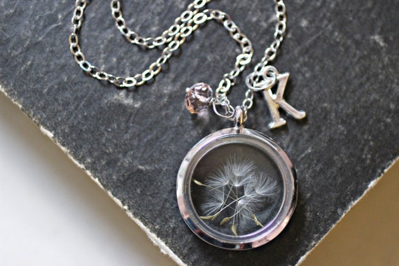 Dandelion Necklace Floating Charm Locket Glass Circle Dandelion