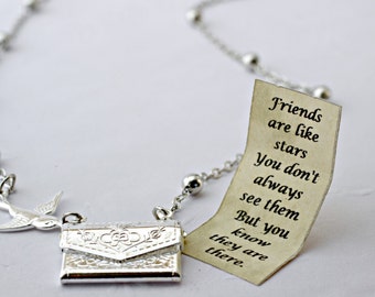 Friends are Like Stars Gift, Envelope Necklace, Friendship Necklace, Best Friend Necklace, Personalized Necklace, Secret Message Necklace