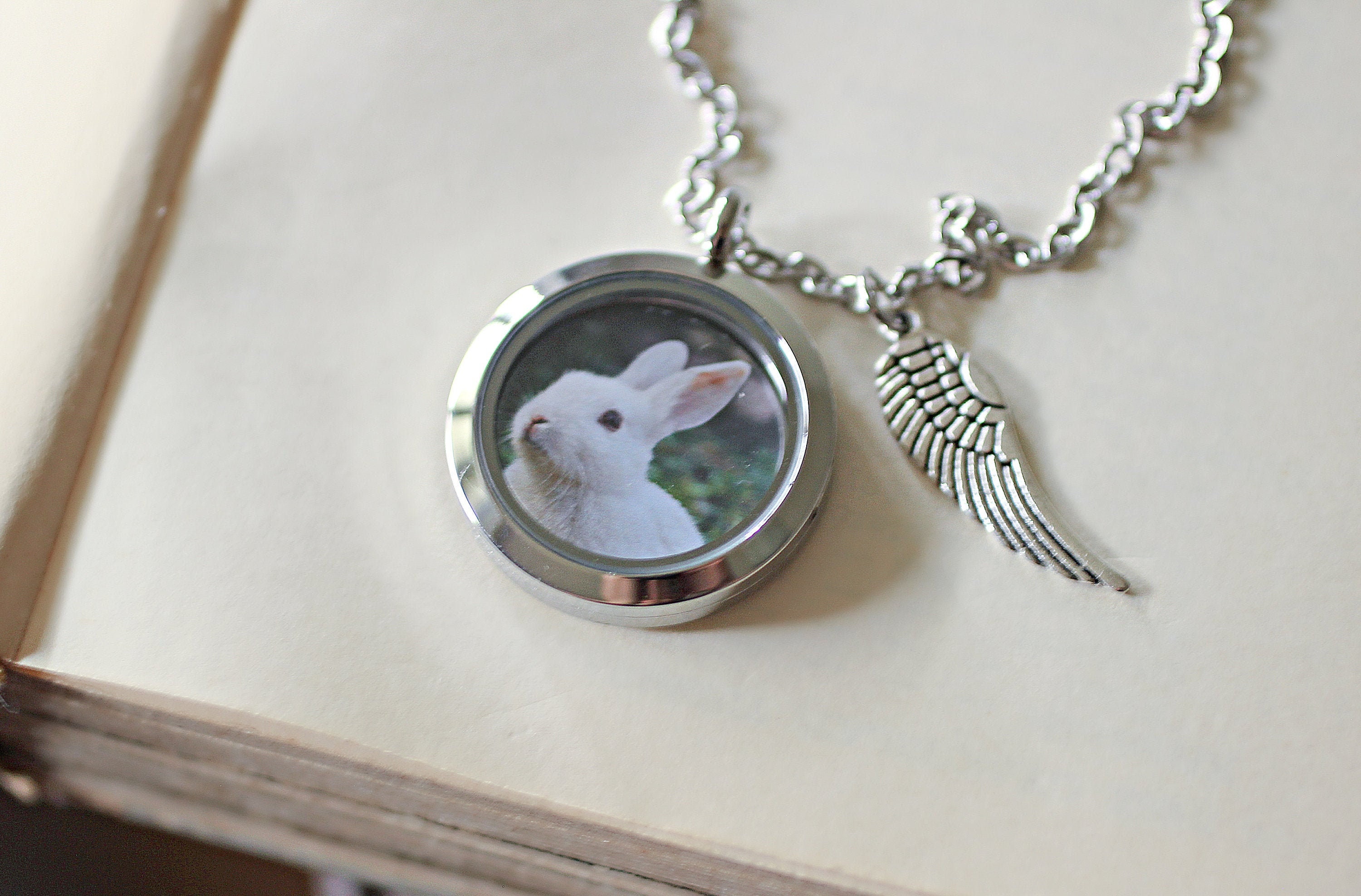 Rabbit Fur Keepsake Necklace: Pet Memorial Locket With Angel Wing