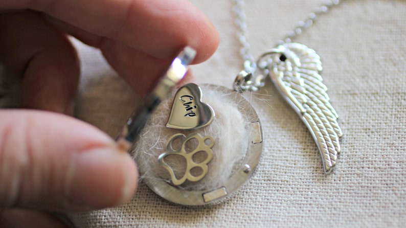 Lock of Hair Necklace Personalised pet memorial gift Floating Charm Memory Locket Fur Ashes Dog Keepsake Loss of a Pet Pet loss Necklace