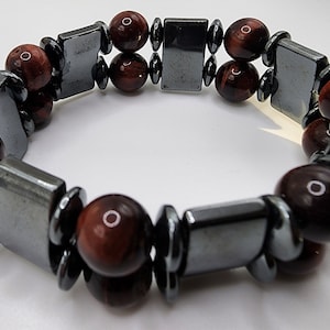 Red Tiger Eye and Hematite 8 Inch Healing Bracelet
