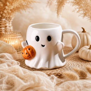 Spökmugg med pumpa, Keramik Halloween-kaffekopp, Söt läskig dricksglas, 600 ml stor mugg, Gåva till spökälskare