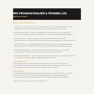 Powerlifting-Tabelle, RPE-Programmplaner, Trainingsprotokoll, PR-Tracker (Excel/Google Sheets)