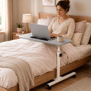 Adjustable Overbed Table with Wheels | Height Adjustable Laptop Desk for Bed, Sofa & Home Office