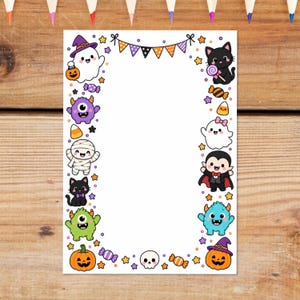 Halloween Monster Border Printable, Blank Writing Paper, Kids Stationery, Halloween Letterhead (Digital Download)