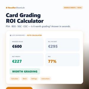 Calcolatore del ROI della valutazione delle carte / Foglio di calcolo "Vale la pena valutare le carte?" / Strumento per calcolare i profitti della valutazione delle carte sportive PSA / Fogli Google ed Excel